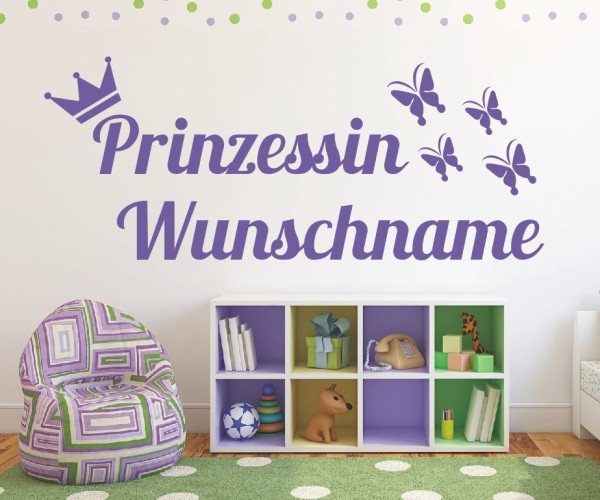 Wandtattoo - Prinzessin mit Wunschnamen für das Kinderzimmer | 58 | ✔Made in Germany  ✔Kostenloser Versand DE