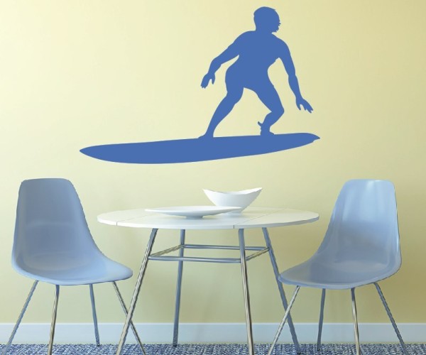 Wandtattoo Sportschatten | Ein Surfer surft auf dem Surfbrett über das Wasser als Silhouette günstig kaufen