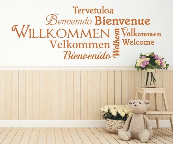 Wandtattoo Spruch | Willkommen, Tervetula, Benvenuto, Bienvenue, Welkom, Välkommen, Velkommen, Welcome, Bienvenido | 1 | ✔Made in Germany  ✔Kostenloser Versand DE