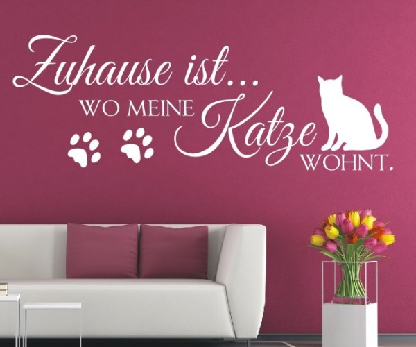Wandtattoo Spruch | Zuhause ist... wo meine Katze wohnt. | 3 | Schöne Wandsprüche für den Flur | ✔Made in Germany  ✔Kostenloser Versand DE