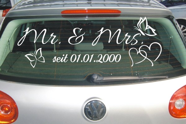 Aufkleber Hochzeit | Mr. und Mrs. | Personalisierbar mit Wunschnamen und Datum als Autoaufkleber | 8 | ✔Made in Germany  ✔Kostenloser Versand DE
