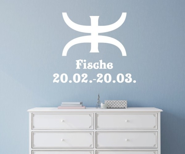 Wandtattoo Sternzeichen Fische | Tolles Horoskop-Symbol mit Datum | ✔Made in Germany  ✔Kostenloser Versand DE
