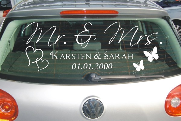 Aufkleber Hochzeit | Mr. und Mrs. | Personalisierbar mit Wunschnamen und Datum als Autoaufkleber | 3 | ✔Made in Germany  ✔Kostenloser Versand DE