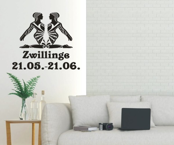 Wandtattoo Sternzeichen Zwillinge | Dekoratives Horoskop-Motiv mit Datum | ✔Made in Germany  ✔Kostenloser Versand DE