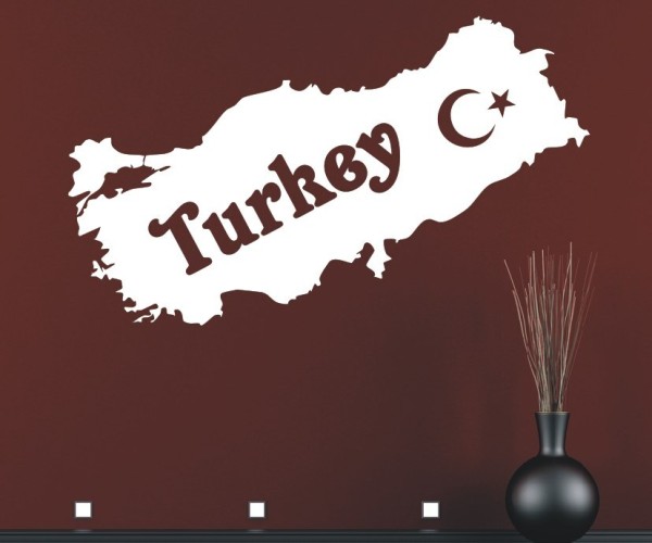 Wandtattoo Landkarte von der Türkei | Mit Schriftzug Türkey und Halbmond mit Stern als Silhouette | ✔Made in Germany  ✔Kostenloser Versand DE