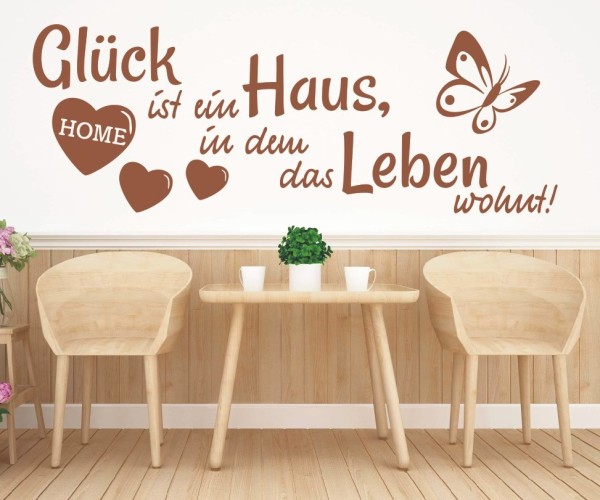 Wandtattoo Spruch | Glück ist ein Haus in dem das Leben wohnt | 5 | Schöne Wandsprüche für den Flur | ✔Made in Germany  ✔Kostenloser Versand DE