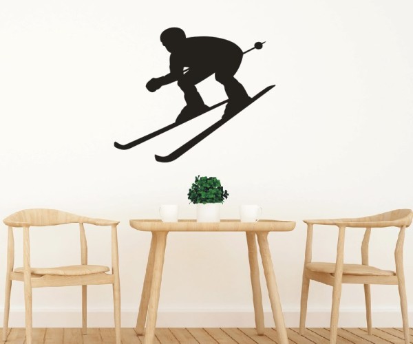 Wandtattoo Sportschatten | Ein Skiläufer bei der Abfahrt in der Hocke als Silhouette günstig kaufen