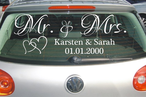 Aufkleber Hochzeit | Mr. und Mrs. | Personalisierbar mit Wunschnamen und Datum als Autoaufkleber | 7 | ✔Made in Germany  ✔Kostenloser Versand DE