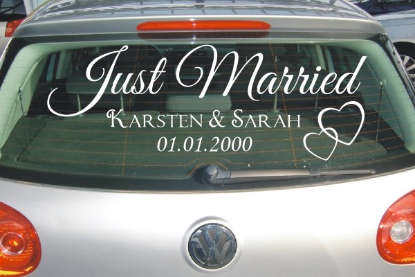 Aufkleber Hochzeit | Just Married | Personalisierbar mit Wunschnamen und Datum als Autoaufkleber | 1 | ✔Made in Germany  ✔Kostenloser Versand DE